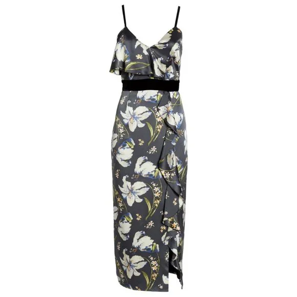 Cinq  Sept $397 Leena Silk Floral Black and White Dress Size 2